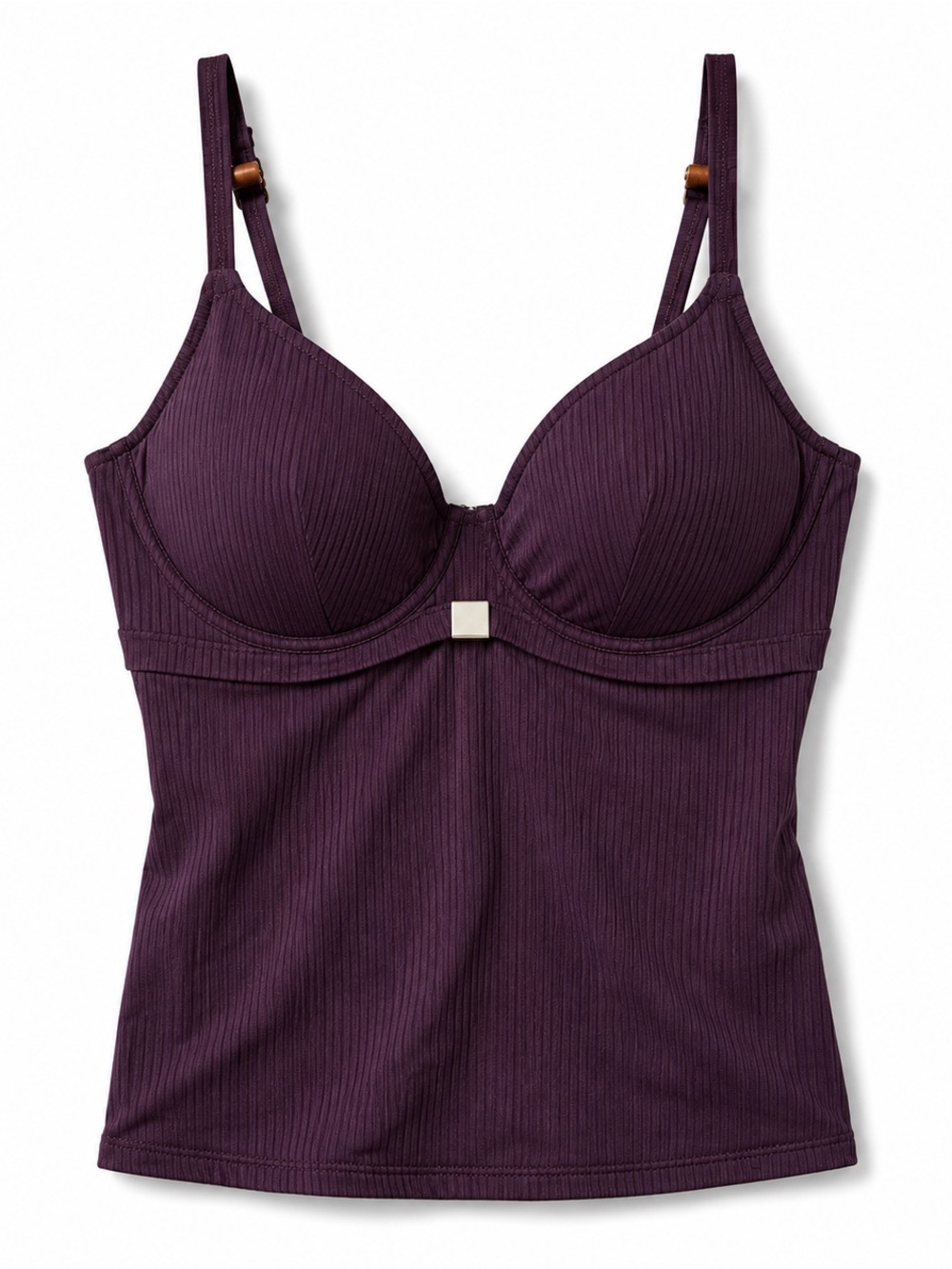FANTASIE Plum Ribbed Underwire Tankini Swim Top 34F Full Bust